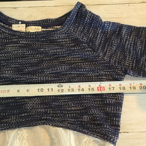 Maison Jules Knit Sweater Eyelet Lace Ruffle Trim NEW Sm Blue Romantic Cottage - Picture 6 of 8